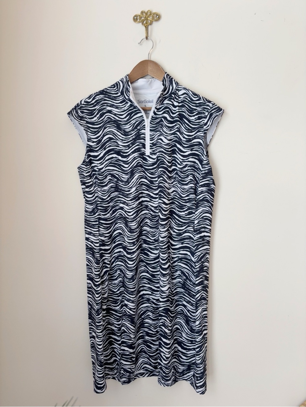 San Soleil Zebra Solstyle Sleeveless Zip Mock Neck Dress Large